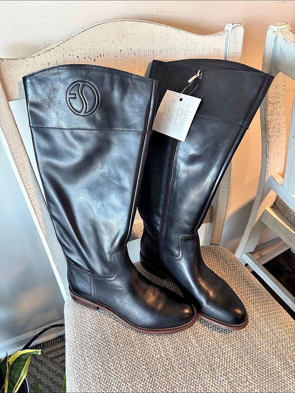 Franco Sarto Women's L-Hudson wide Calf Leather Tall Boots Black sz 10